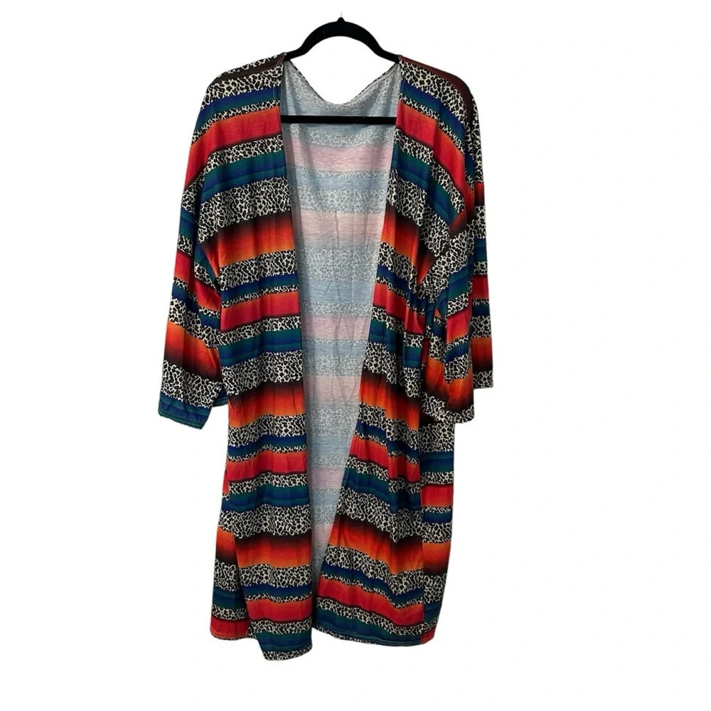 Women’s Boutique Colorful Serape & Cheetah Print Striped Kimono One Size GUC